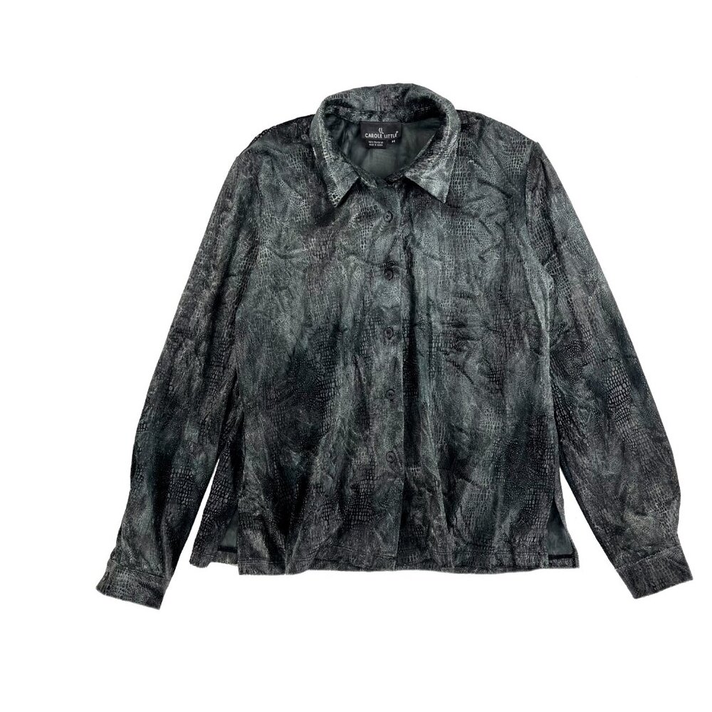Carole Little Womens Velvet Snakeskin Shirt 14 black Long Sleeve Button Up Top
